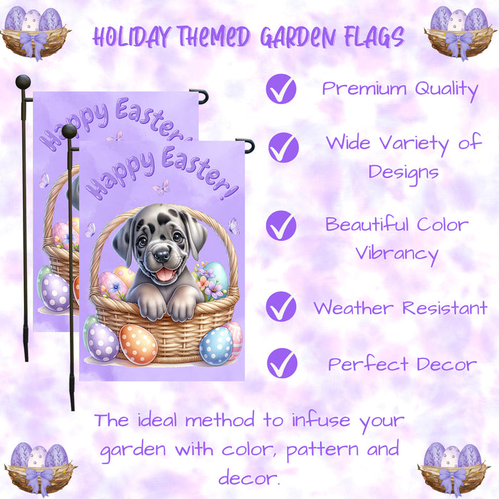 Great Dane Dog Farmhouse Easter Garden Flag Puppy Eggs Porch Yard Outdoor Décor 12x18 Inch Single Side and Double Sided