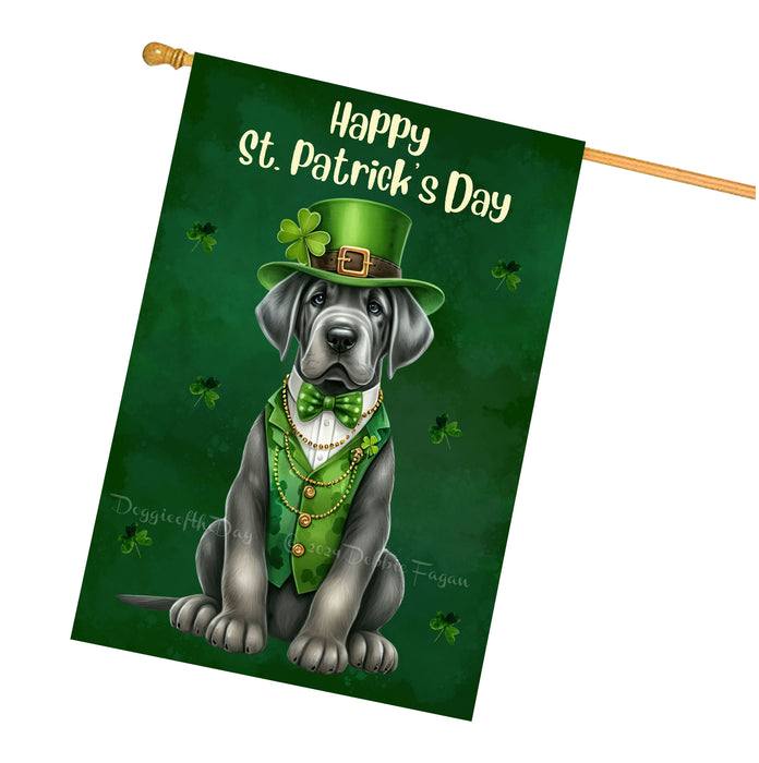 Great Dane Dog St Patricks Day House Flag 28 x 40 Irish Shamrock Clover Yard Decor Gift