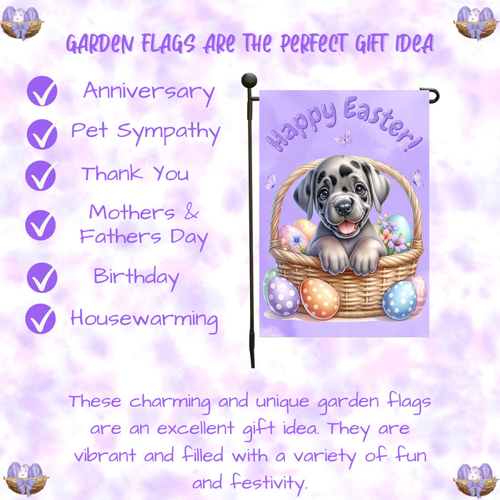 Great Dane Dog Farmhouse Easter Garden Flag Puppy Eggs Porch Yard Outdoor Décor 12x18 Inch Single Side and Double Sided