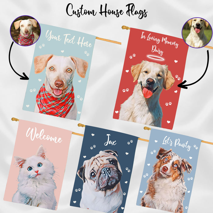 Personalized Pet Photo House Flag, Double-Sided Home Garden Custom Decor, Dog Lovers Gift, Customized Flag for Cat Mom and Dad