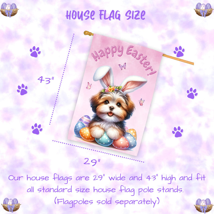 Havanese Easter House Flag Puppy with Eggs Spring Outdoor Décor Gifts for Home 28x40 Inch Double-Sided