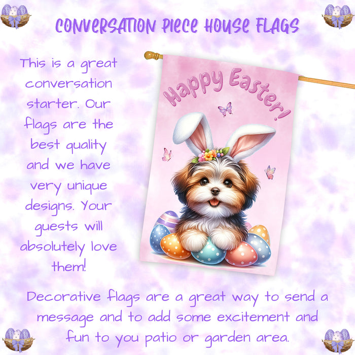 Havanese Easter House Flag Puppy with Eggs Spring Outdoor Décor Gifts for Home 28x40 Inch Double-Sided
