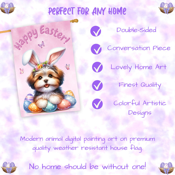 Havanese Easter House Flag Puppy with Eggs Spring Outdoor Décor Gifts for Home 28x40 Inch Double-Sided