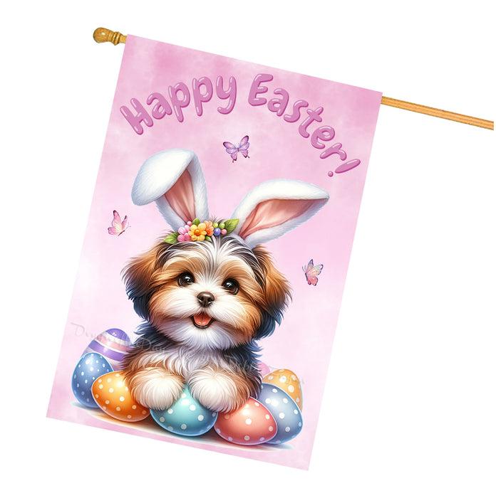 Havanese Easter House Flag Puppy with Eggs Spring Outdoor Décor Gifts for Home 28x40 Inch Double-Sided