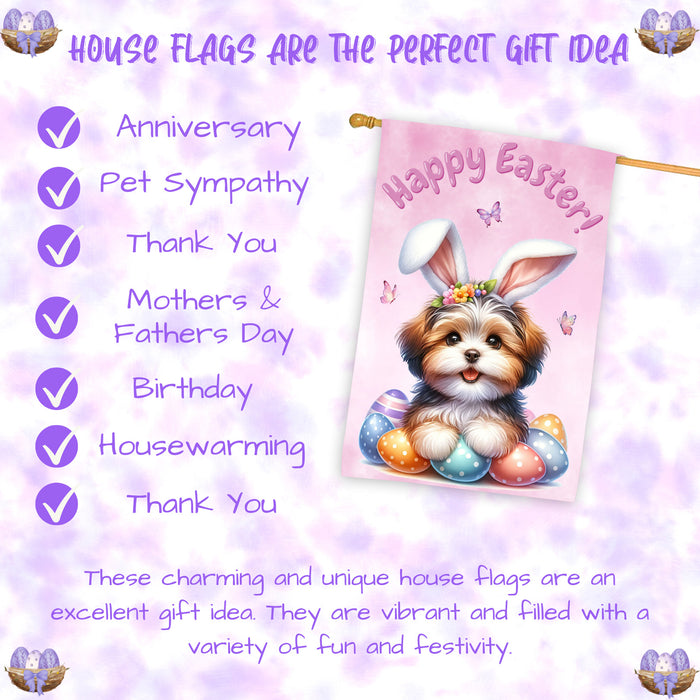 Havanese Easter House Flag Puppy with Eggs Spring Outdoor Décor Gifts for Home 28x40 Inch Double-Sided