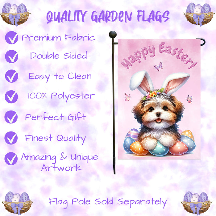 Havanese Dog Farmhouse Easter Garden Flag Puppy Eggs Porch Yard Outdoor Décor 12x18 Inch Single Side and Double Sided