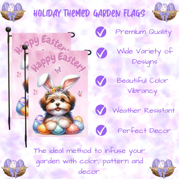 Havanese Dog Farmhouse Easter Garden Flag Puppy Eggs Porch Yard Outdoor Décor 12x18 Inch Single Side and Double Sided