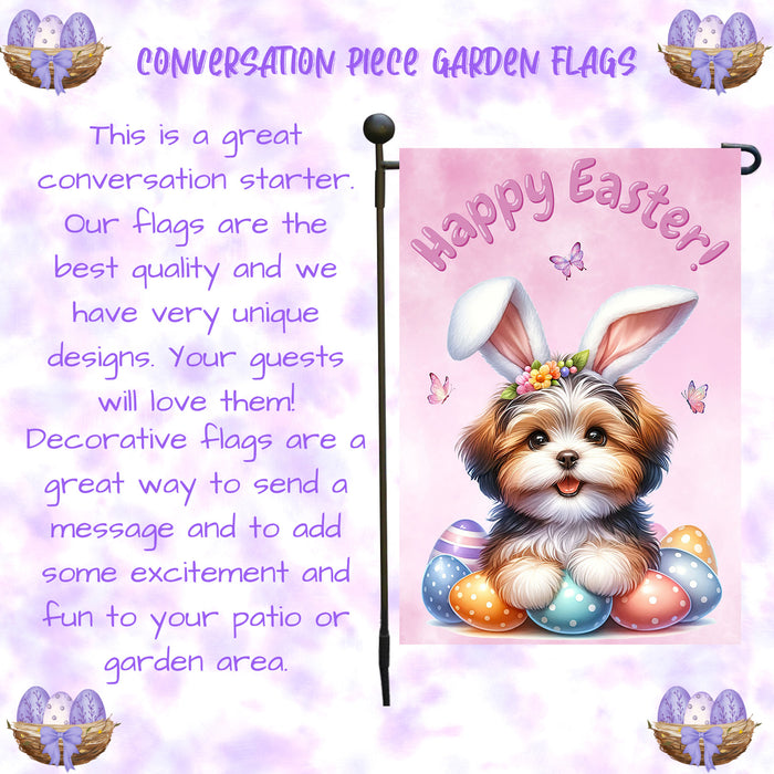 Havanese Dog Farmhouse Easter Garden Flag Puppy Eggs Porch Yard Outdoor Décor 12x18 Inch Single Side and Double Sided