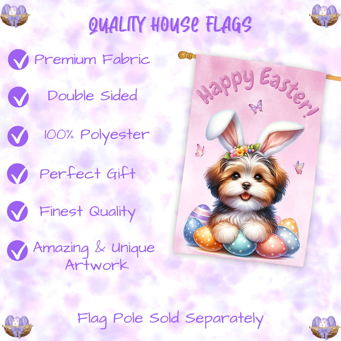 Havanese Easter House Flag Puppy with Eggs Spring Outdoor Décor Gifts for Home 28x40 Inch Double-Sided