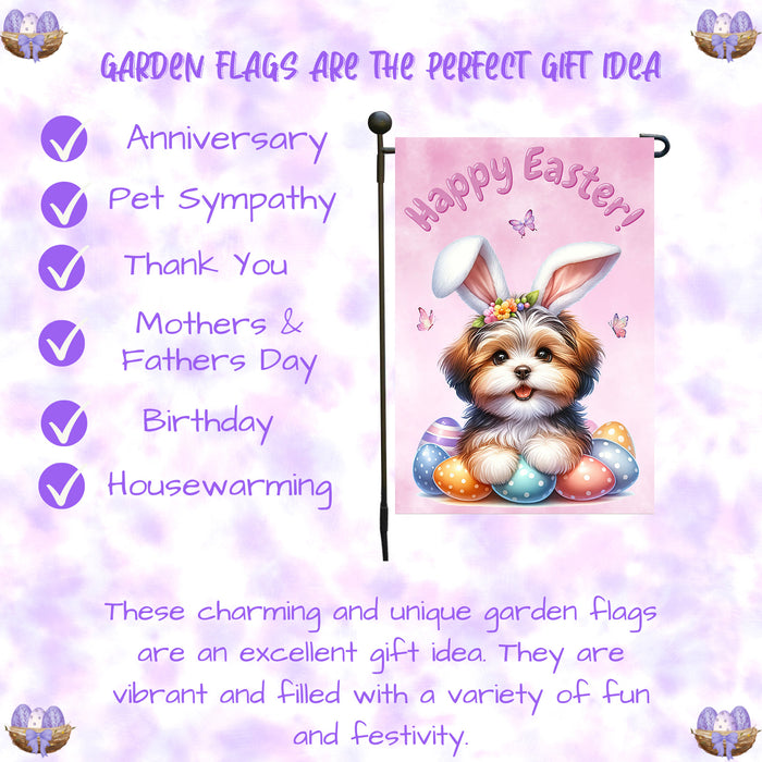 Havanese Dog Farmhouse Easter Garden Flag Puppy Eggs Porch Yard Outdoor Décor 12x18 Inch Single Side and Double Sided