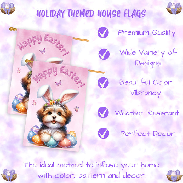 Havanese Easter House Flag Puppy with Eggs Spring Outdoor Décor Gifts for Home 28x40 Inch Double-Sided