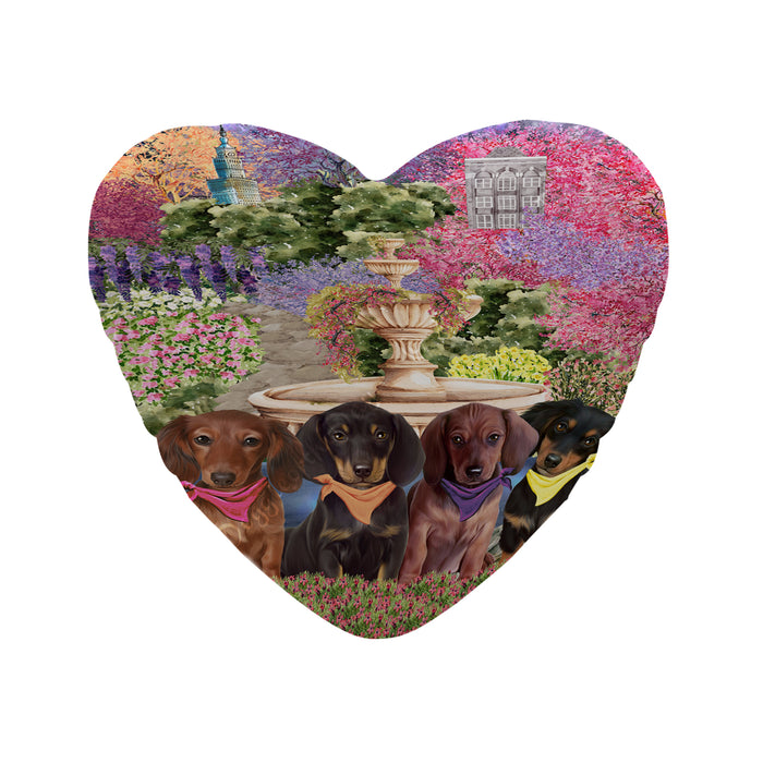 Floral Park Dachshund Dog on Heart-Shape Pillow