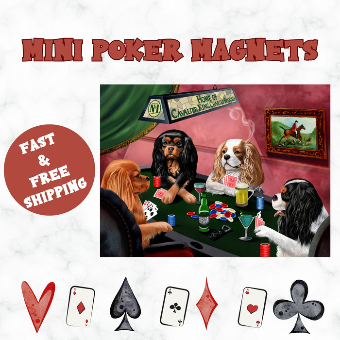 Home Of Cavalier King Charles Spaniel 4 Dogs Playing Poker Magnet Mini (3.5" x 2")