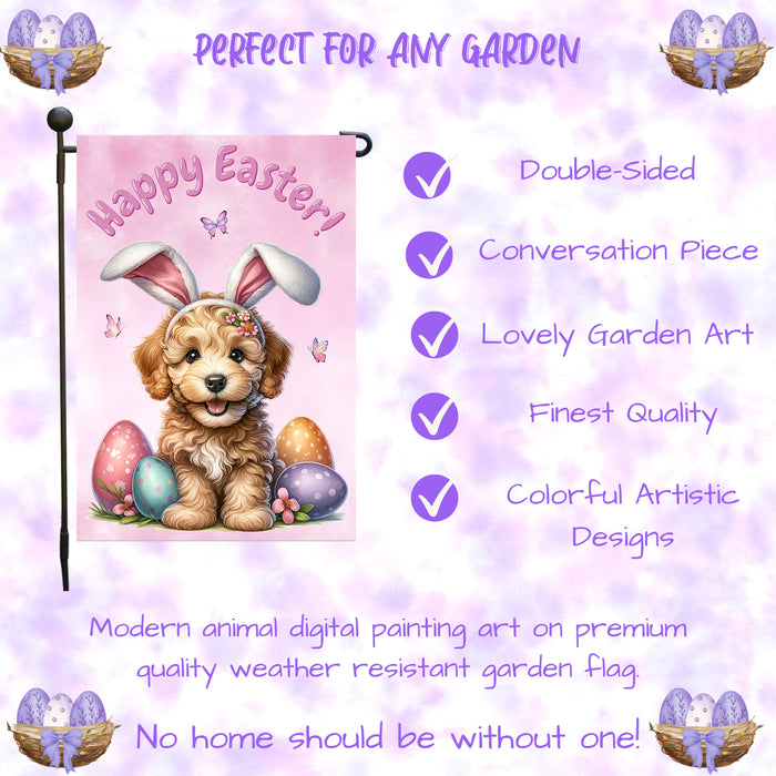 Labradoodle Dog Farmhouse Easter Garden Flag Puppy Eggs Porch Yard Outdoor Décor 12x18 Inch Single Side and Double Sided