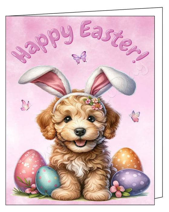 Happy Easter Labradoodle Greeting Cards, Spring Holiday Notecards Blank Inside Envelopes Included, Unique Easter Egg Cards for Dog Lovers