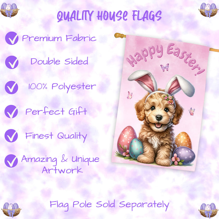 Labradoodle Easter House Flag Puppy Spring Outdoor Yard Decorative Seasonal Flag 28x40 Inch Double-Sided