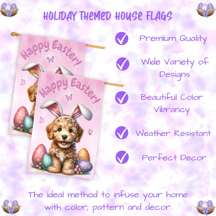 Labradoodle Easter House Flag Puppy Spring Outdoor Yard Decorative Seasonal Flag 28x40 Inch Double-Sided