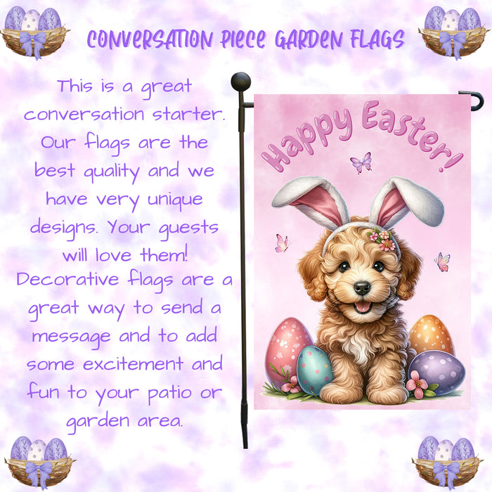 Labradoodle Dog Farmhouse Easter Garden Flag Puppy Eggs Porch Yard Outdoor Décor 12x18 Inch Single Side and Double Sided