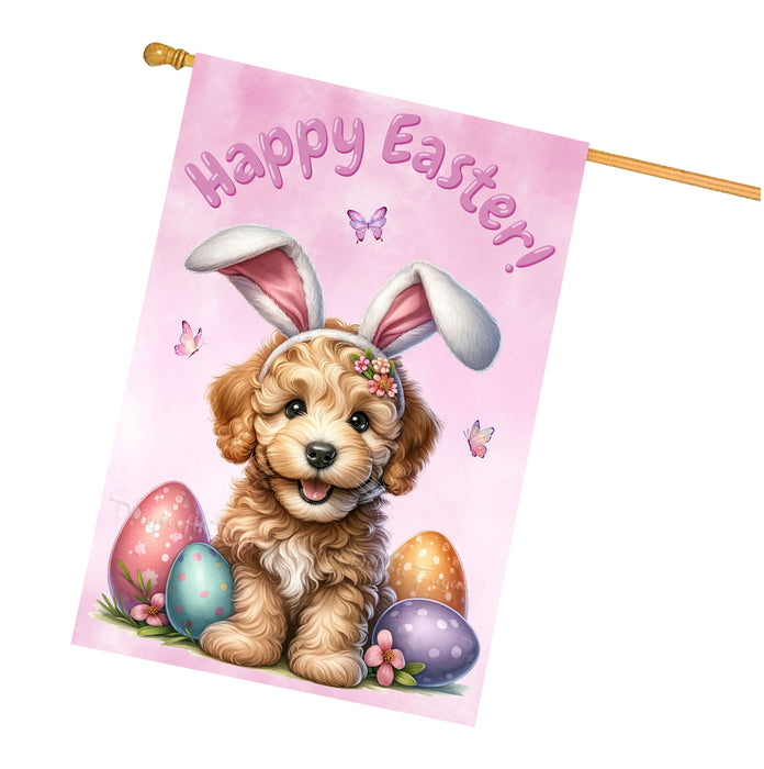 Labradoodle Easter House Flag Puppy Spring Outdoor Yard Decorative Seasonal Flag 28x40 Inch Double-Sided