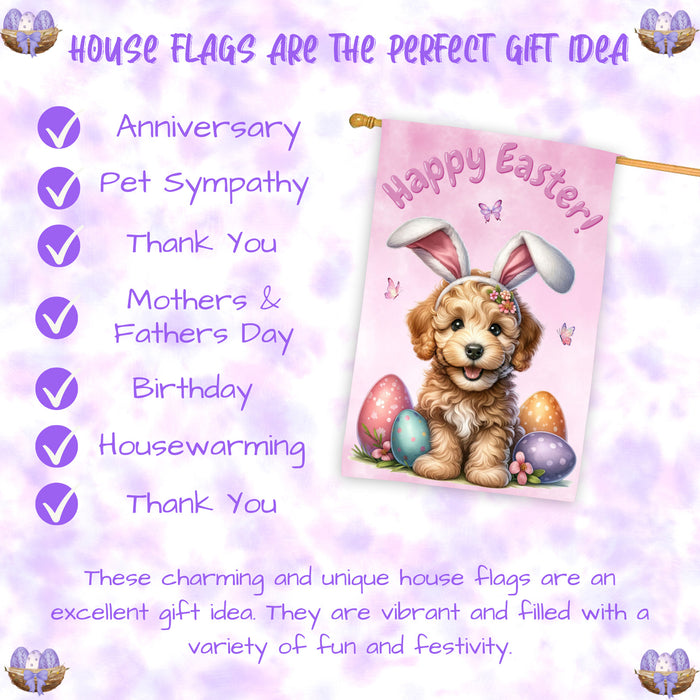 Labradoodle Easter House Flag Puppy Spring Outdoor Yard Decorative Seasonal Flag 28x40 Inch Double-Sided