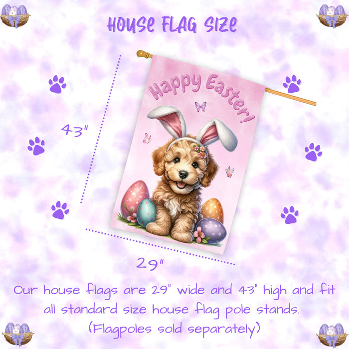 Labradoodle Easter House Flag Puppy Spring Outdoor Yard Decorative Seasonal Flag 28x40 Inch Double-Sided