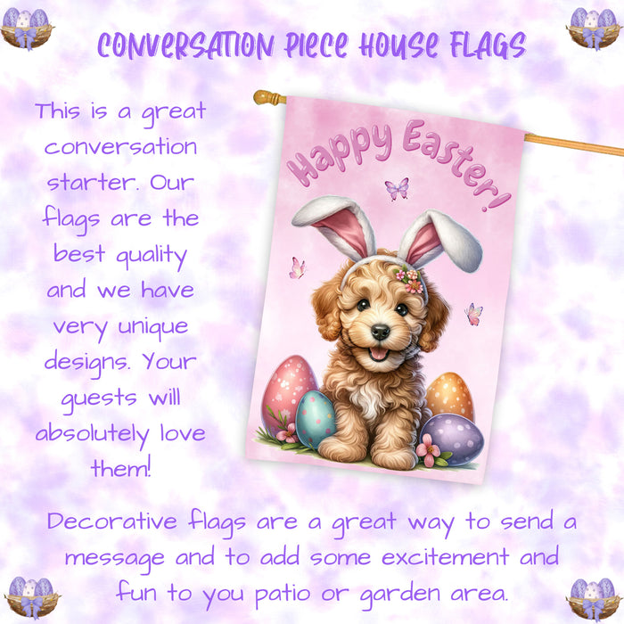 Labradoodle Easter House Flag Puppy Spring Outdoor Yard Decorative Seasonal Flag 28x40 Inch Double-Sided