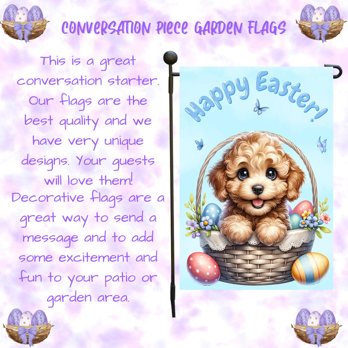 Labradoodle Happy Easter Puppy Garden Flag Eggs Spring Outdoor Yard Lawn Décor 12x18 Inch Single Side and Double Sided