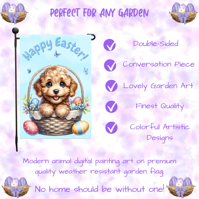 Labradoodle Happy Easter Puppy Garden Flag Eggs Spring Outdoor Yard Lawn Décor 12x18 Inch Single Side and Double Sided