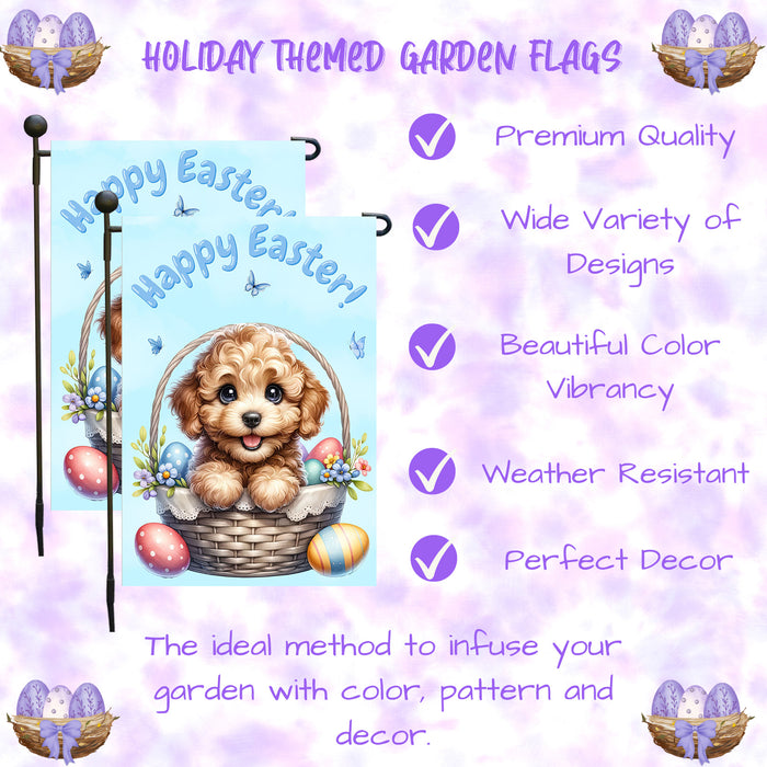 Labradoodle Happy Easter Puppy Garden Flag Eggs Spring Outdoor Yard Lawn Décor 12x18 Inch Single Side and Double Sided