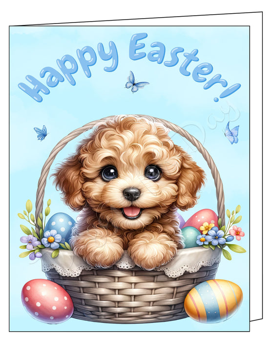 Happy Easter Labradoodle 2 Greeting Cards, Spring Holiday Notecards Blank Inside Envelopes Included, Unique Easter Egg Cards for Dog Lovers