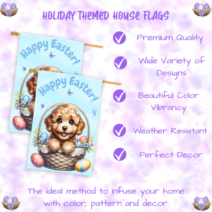 Labradoodle Easter Dog House Flag Spring Garden Home Decoration Gifts for Him 28x40 Inch Double-Sided