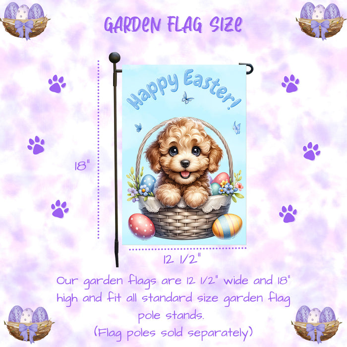 Labradoodle Happy Easter Puppy Garden Flag Eggs Spring Outdoor Yard Lawn Décor 12x18 Inch Single Side and Double Sided