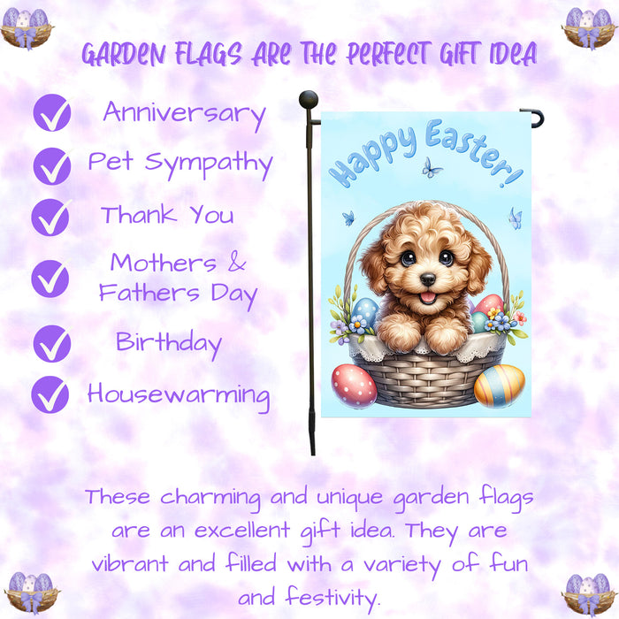 Labradoodle Happy Easter Puppy Garden Flag Eggs Spring Outdoor Yard Lawn Décor 12x18 Inch Single Side and Double Sided