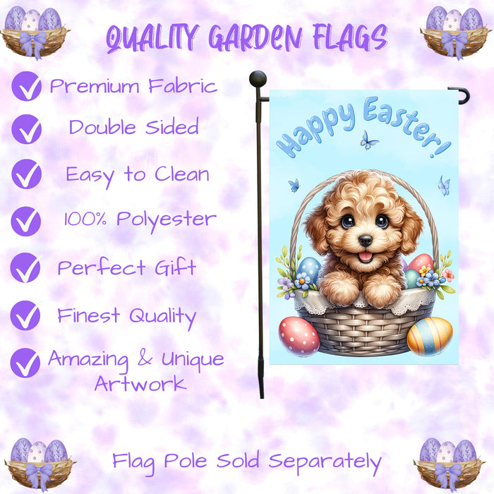 Labradoodle Happy Easter Puppy Garden Flag Eggs Spring Outdoor Yard Lawn Décor 12x18 Inch Single Side and Double Sided