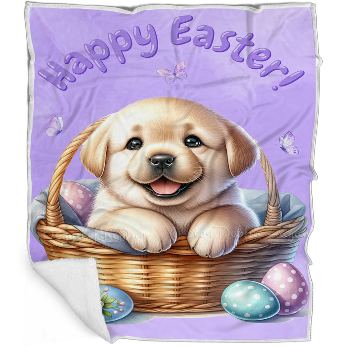 Easter Egg Hunt Labrador  with Bunny Ears Happy Easter Holiday Blanket, EGHNTBLNKTDG00058