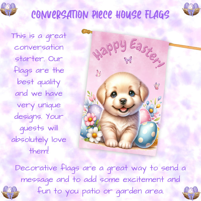 Labrador Retriever Dog Easter House Flag Puppy Eggs Spring Outdoor Yard Décor 28x40 Inch Double-Sided