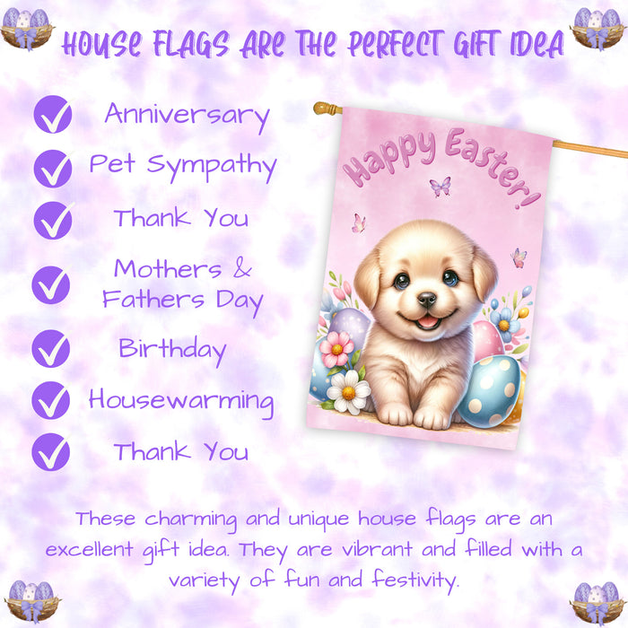 Labrador Retriever Dog Easter House Flag Puppy Eggs Spring Outdoor Yard Décor 28x40 Inch Double-Sided