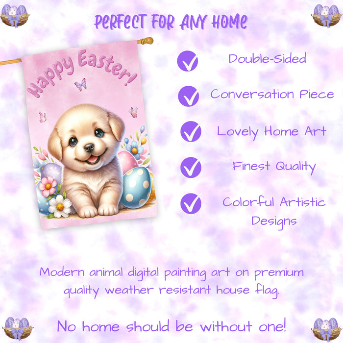 Labrador Retriever Dog Easter House Flag Puppy Eggs Spring Outdoor Yard Décor 28x40 Inch Double-Sided