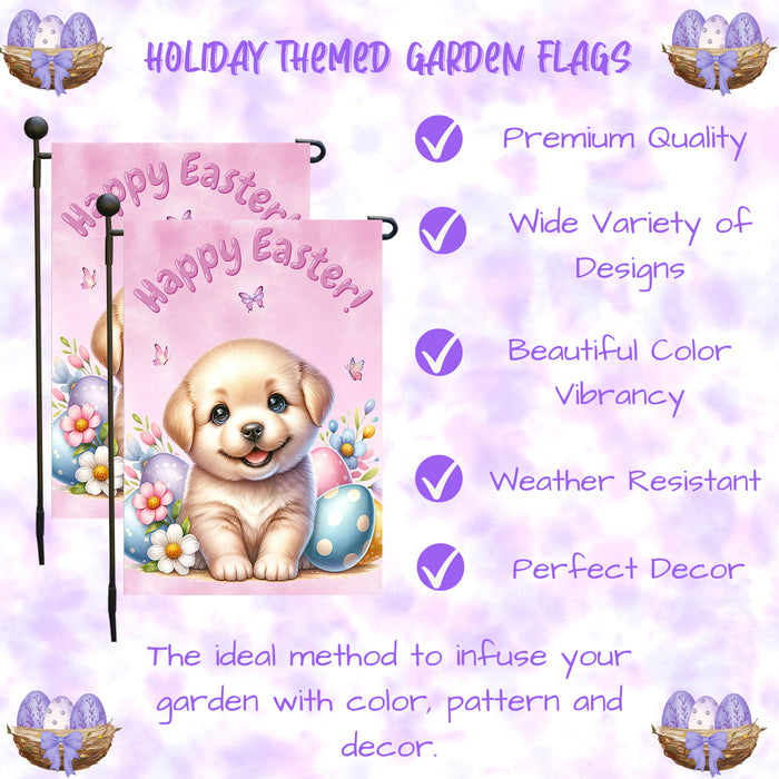 Labrador Dog Spring Easter Garden Flag Puppy Eggs Outdoor Yard Decor Gift 12x18 Inch Single Side and Double Sided