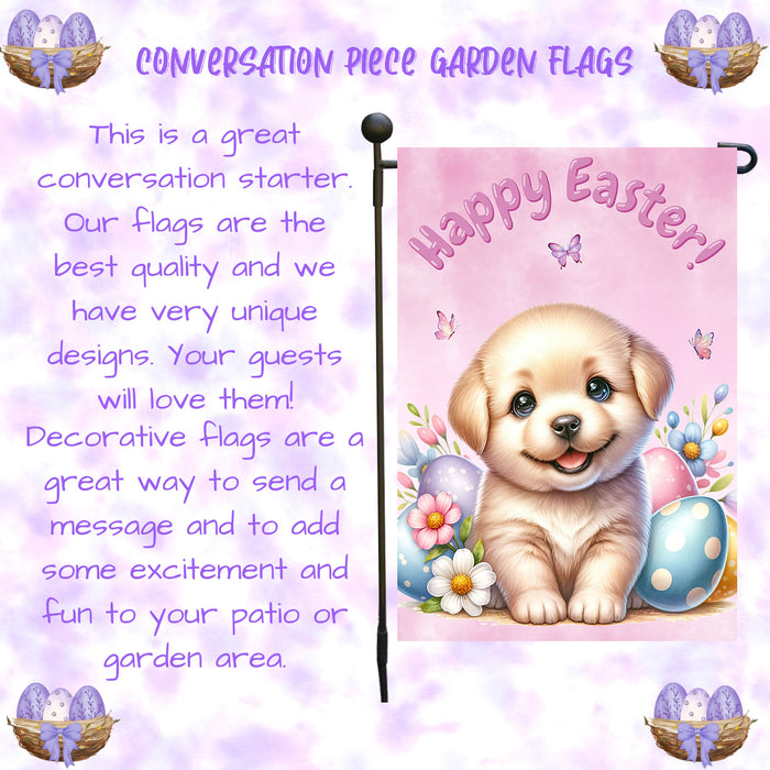 Labrador Dog Spring Easter Garden Flag Puppy Eggs Outdoor Yard Decor Gift 12x18 Inch Single Side and Double Sided