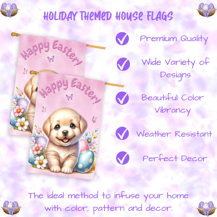 Labrador Retriever Dog Easter House Flag Puppy Eggs Spring Outdoor Yard Décor 28x40 Inch Double-Sided