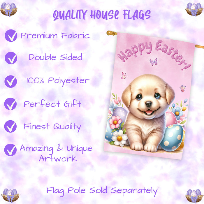 Labrador Retriever Dog Easter House Flag Puppy Eggs Spring Outdoor Yard Décor 28x40 Inch Double-Sided