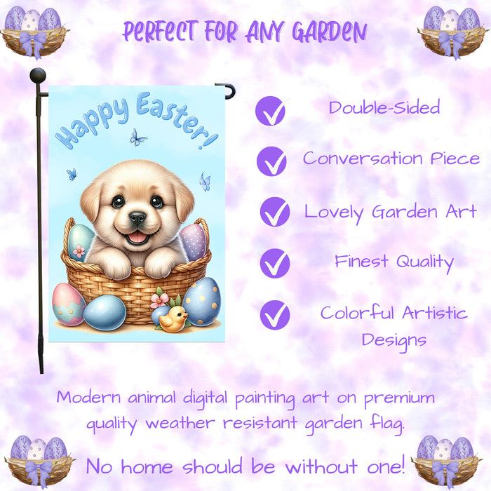 Labrador Retriever Dog Easter Gift Garden Flag Cute Puppy Eggs Spring Yard Décor 12x18 Inch Single Side and Double Sided