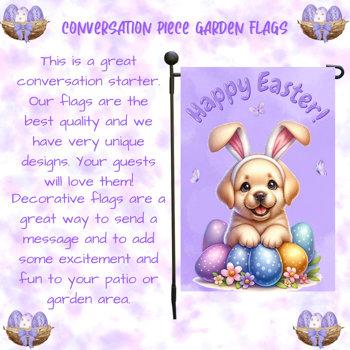 Labrador Dog Happy Easter Garden Flag Puppy Eggs Spring Yard Lawn Décor Gifts 12x18 Inch Single Side and Double Sided