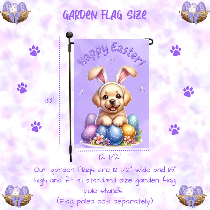 Labrador Dog Happy Easter Garden Flag Puppy Eggs Spring Yard Lawn Décor Gifts 12x18 Inch Single Side and Double Sided