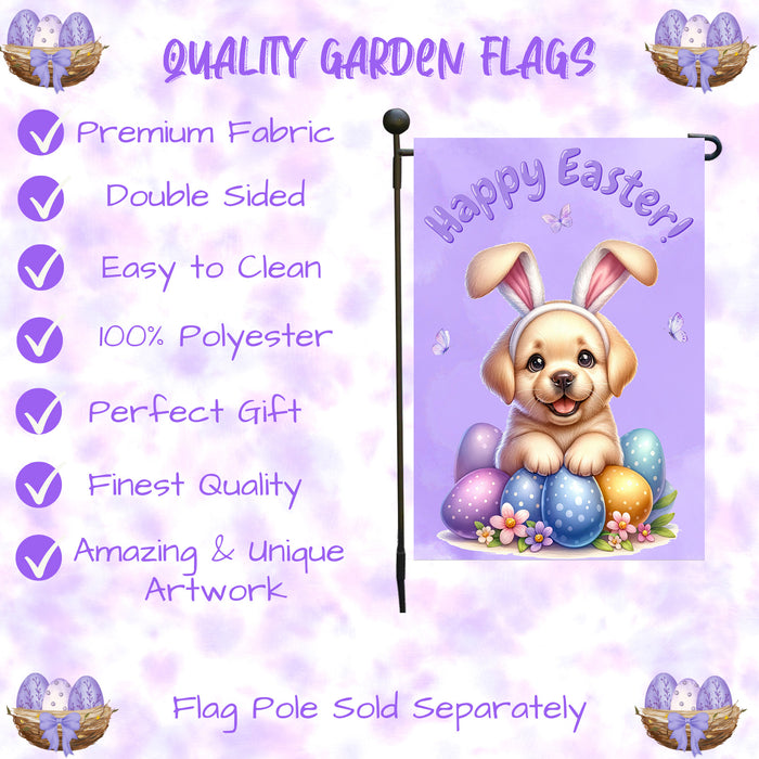 Labrador Dog Happy Easter Garden Flag Puppy Eggs Spring Yard Lawn Décor Gifts 12x18 Inch Single Side and Double Sided