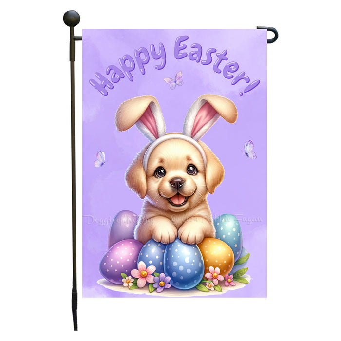Labrador Dog Happy Easter Garden Flag Puppy Eggs Spring Yard Lawn Décor Gifts 12x18 Inch Single Side and Double Sided