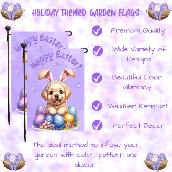 Labrador Dog Happy Easter Garden Flag Puppy Eggs Spring Yard Lawn Décor Gifts 12x18 Inch Single Side and Double Sided