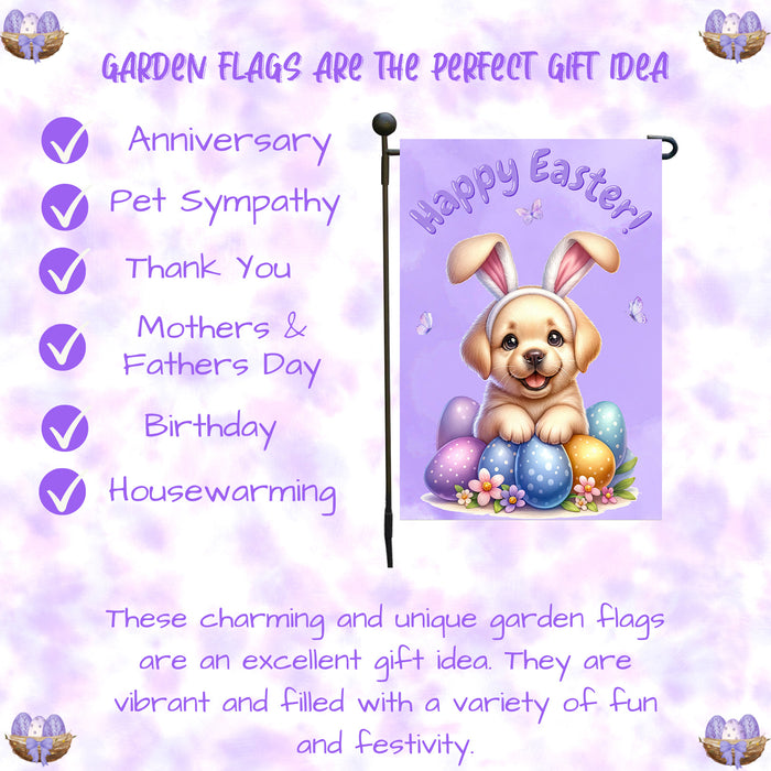 Labrador Dog Happy Easter Garden Flag Puppy Eggs Spring Yard Lawn Décor Gifts 12x18 Inch Single Side and Double Sided