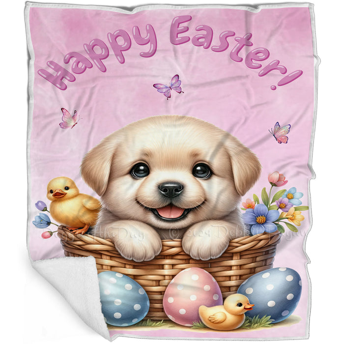 Easter Egg Hunt Labrador with Bunny Ears Happy Easter Holiday Blanket, EGHNTBLNKTDG00057